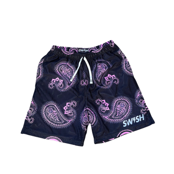 BLACK & PINK PAISLEY MESH SHORTS